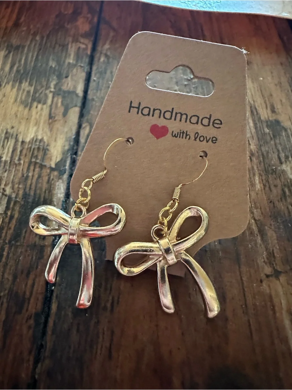 Handmade Gold Tone Bow Dangle Earrings 🎀 Nickel Free, Gold Plated